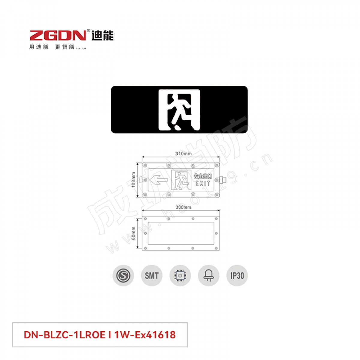 迪能防爆单面疏散出口指示牌(自电集控）DN-BLZC-1LROE I 1W-Ex41618