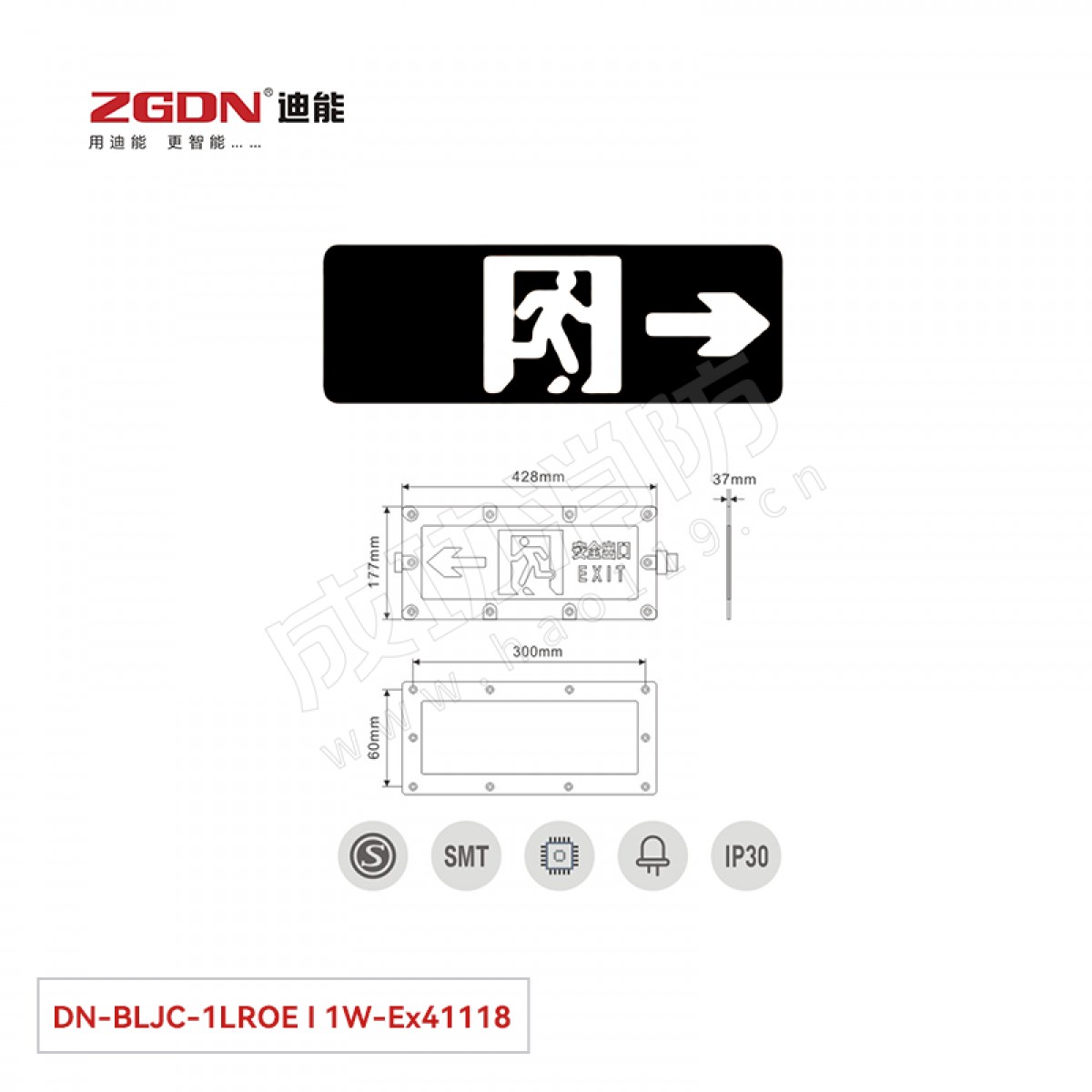 迪能防爆单面右向指示牌(集电集控）DN-BLJC-1LROE I 1W-Ex41118